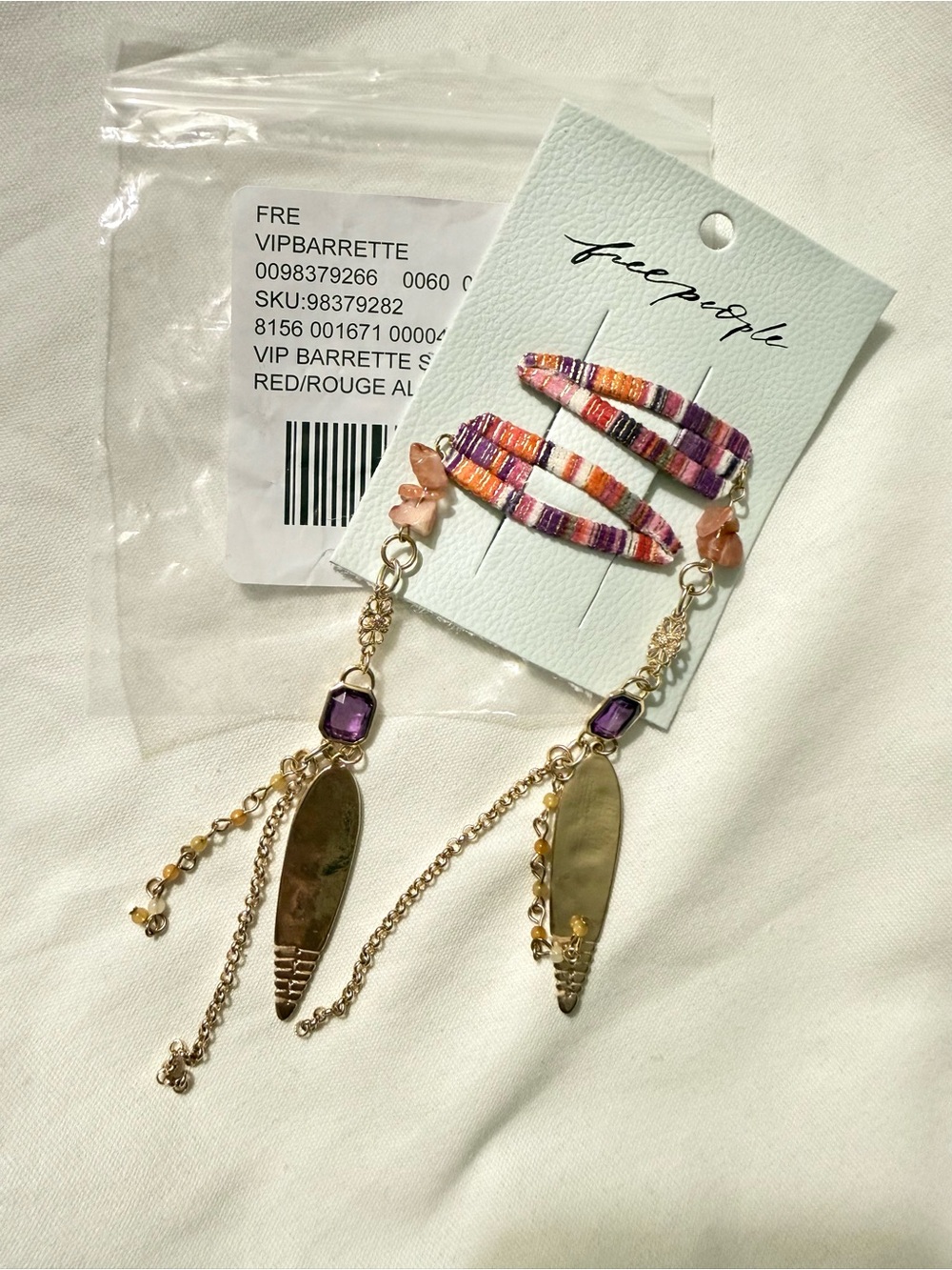 Free People Gold with Purple and Multicolor Bead Drop Hair Clips - Picture 2 of 4
